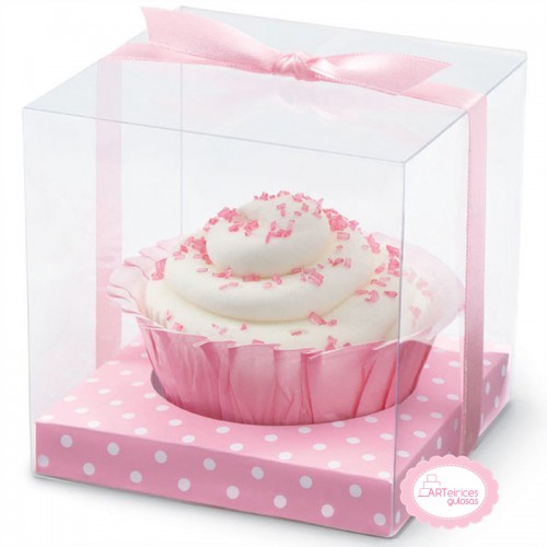 Caixa Cupcake Rosa Bolinhas